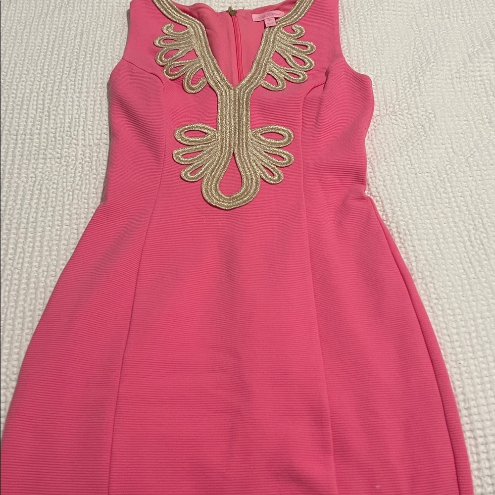 Lilly Pulitzer Pink Dress with Gold Embroidery